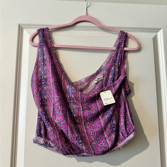 NEW  We the Free People Your Twisted Tee Tank Purple Floral Bloom Size XS NWT - Picture 4 of 6